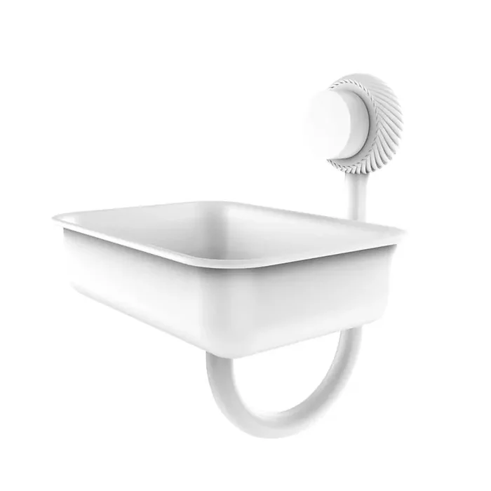 (1 Pack) Venus Collection Wall Mounted Soap Dish in Matte White with Twisted Accents