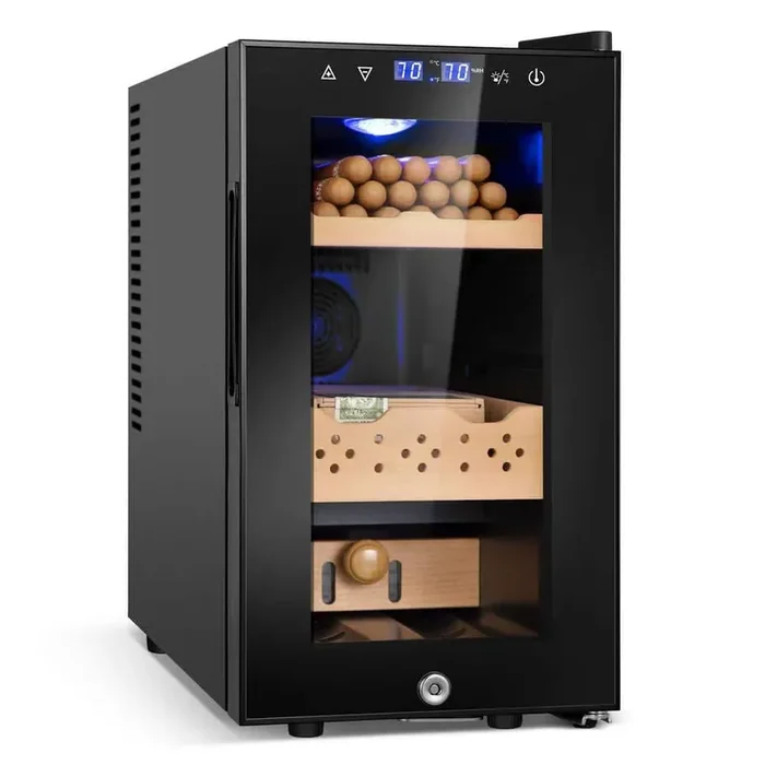 10.3 in. SingleZone ElectricCigar Humidor 25L Storage 200Counts with Lock Humidity and TemperatureTouch Control in Black