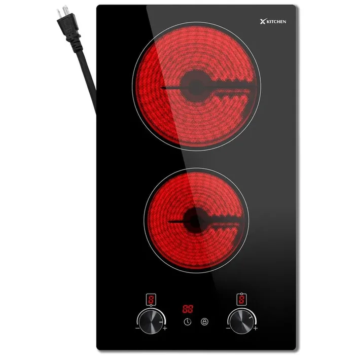 12 in. 2-Elements Ceramic Electric Cooktop in Black with Plug-In Design and Simple Knob Control
