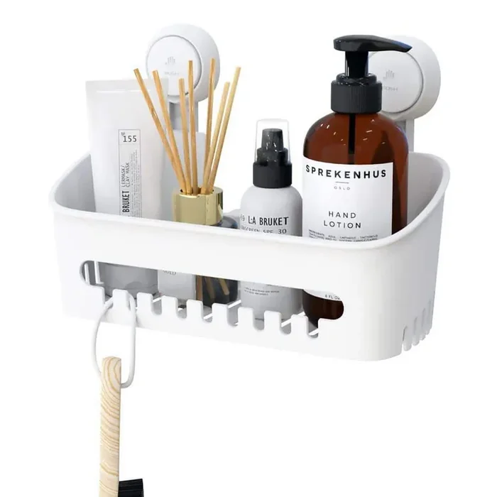 12 in. W x 4.72 in. D x 8.23 in. H White Shower Caddy Suction Cup Shower Shelf