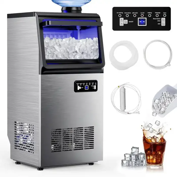 13.7 in. 80 lbs. Full Size Ice Cube Per Day Ice Maker Bottled or Tap Water Sources with 4 Adjustable Feet in Silver