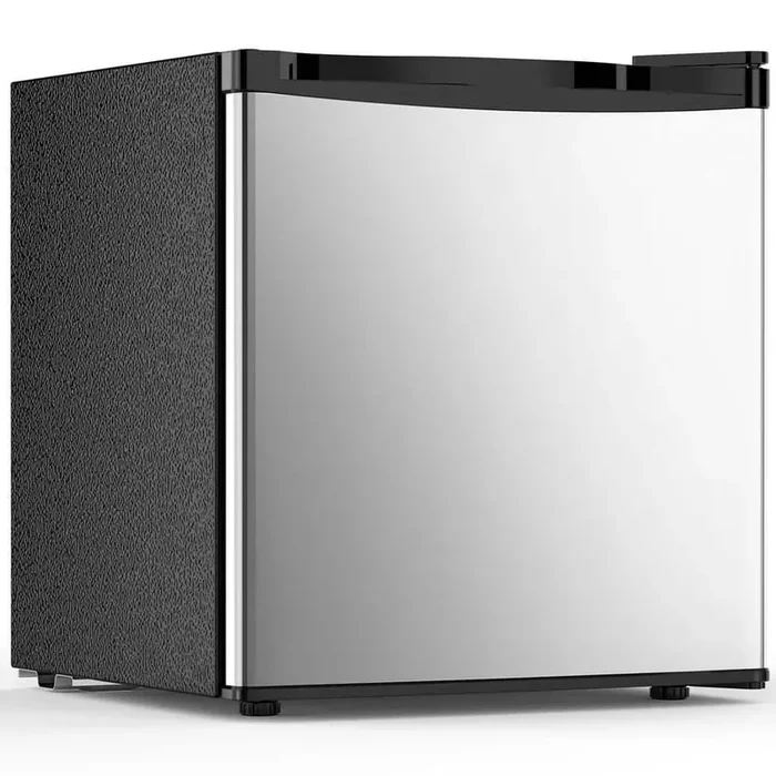 17.52 in 1.6 cu. ft. Mini Refrigerator with Freezer, Removable Glass Shelf, Single Reversible Door in Silver