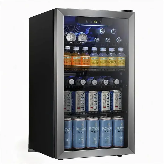19.29 in. Single Zone 120-Cans Beverage Cooler in Stainless Steel With Adjustable Shelves, Bar/Office/Home Use