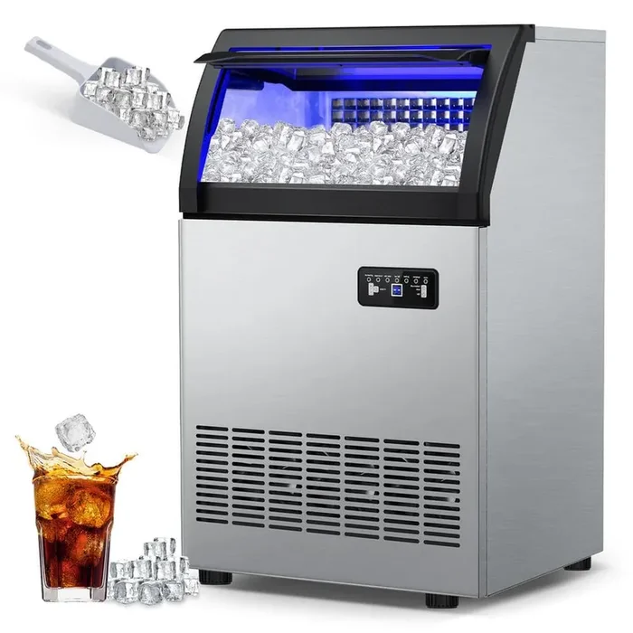 19 in. Commercial Ice Maker 200 lb./24 H Stainless Steel Freestanding Ice Maker Machine with Full Cube Production
