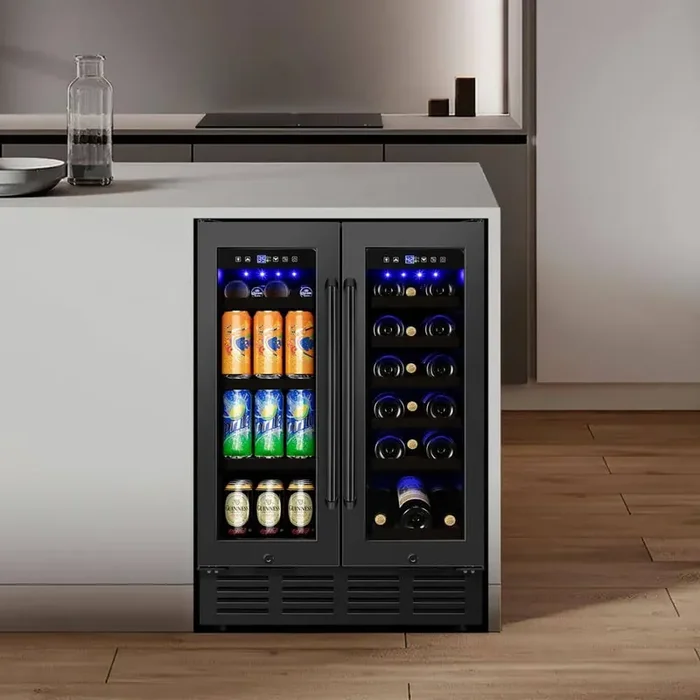 23.42 in. Dual Zone 18-Wine Bottles and 68-Cans Beverage and Wine Cooler in Black with Smart Digital Control and Locks