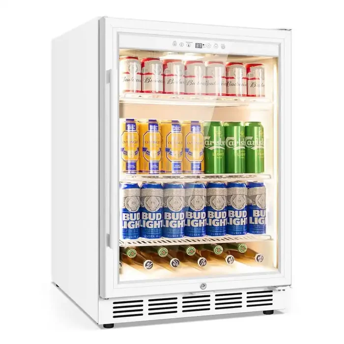 23.42 in. Single Zone 200 Can Beverage Cooler Refrigerator Built-in/Freestanding in White