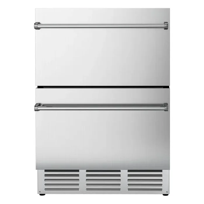 23.5 in. 5 cu. ft. 160 Can Undercounter/Freestanding Double Drawer Beverage Refrigerator in Silver with Smart Lighting