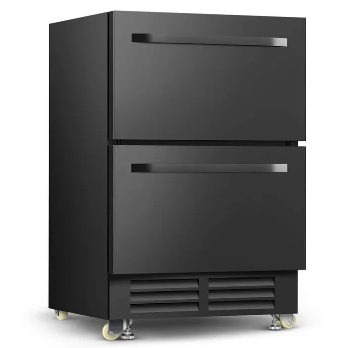 24 in. 4.9 cu. ft. 145 Cans (12 oz.) Built-In Outdoor Under Counter Drawer Beverage Fridge, Black Stainless Steel