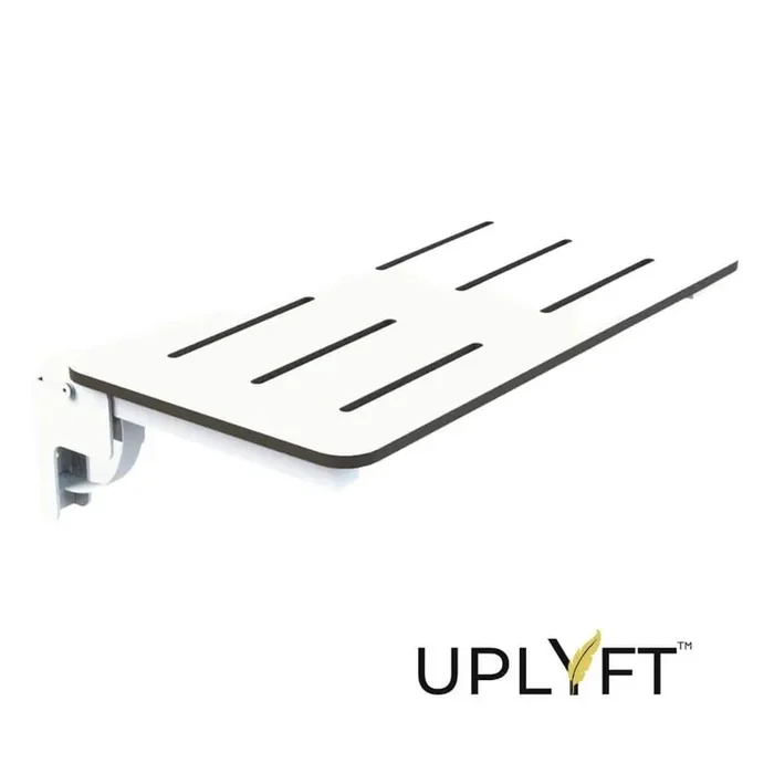 26 in. Rectangle Wall Mount Folding Shower Seat with White Phenolic Slotted Top and Powder White Base