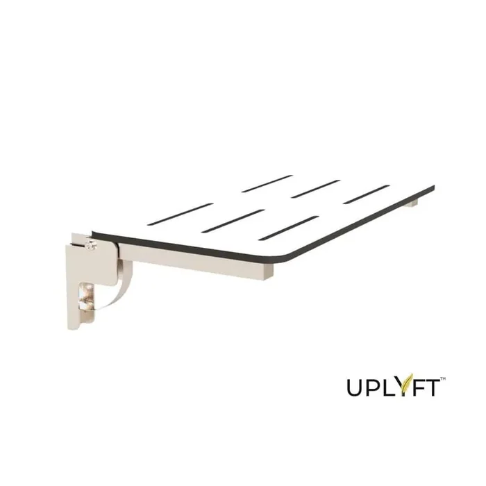 26 in. Rectangle Wall Mount Folding Shower Seat with White Phenolic Slotted Top and Satin Stainless Base