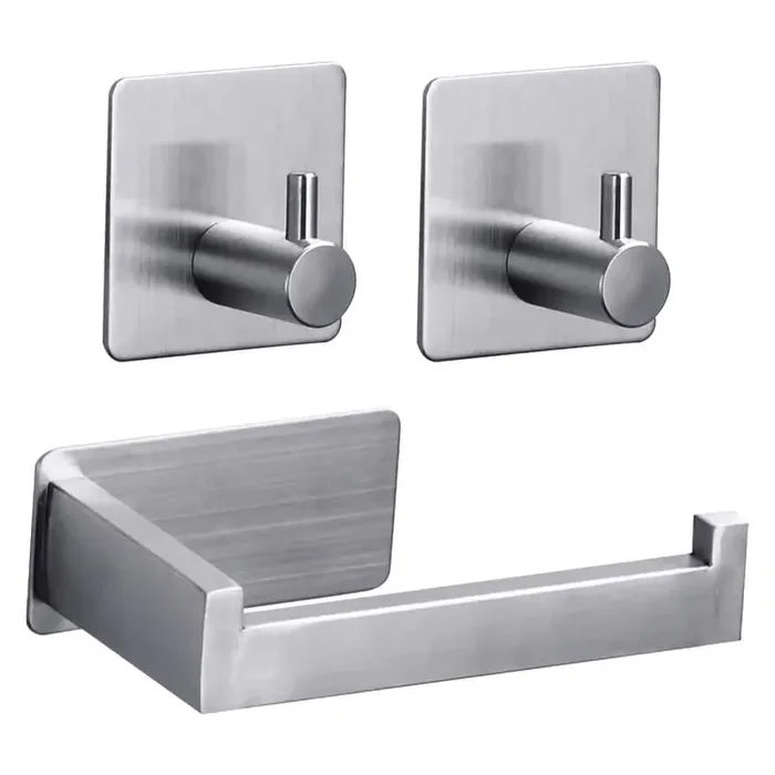 3-Piece Bath Hardware Set with Toilet Paper Holder TowelRobe Hook in Sliver