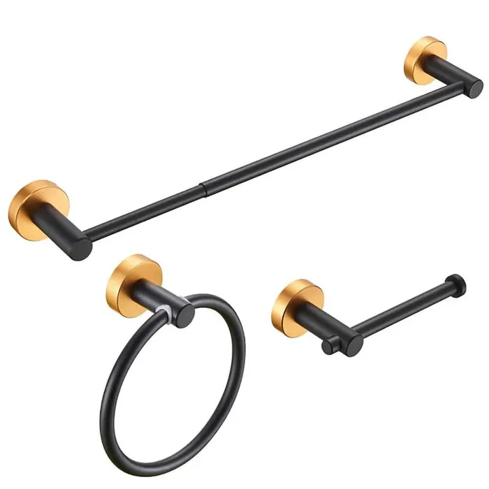 3-Piece Bath Hardware Set with Towel Ring Toilet Paper Holder and 27 in. Towel Bar in Golden Black