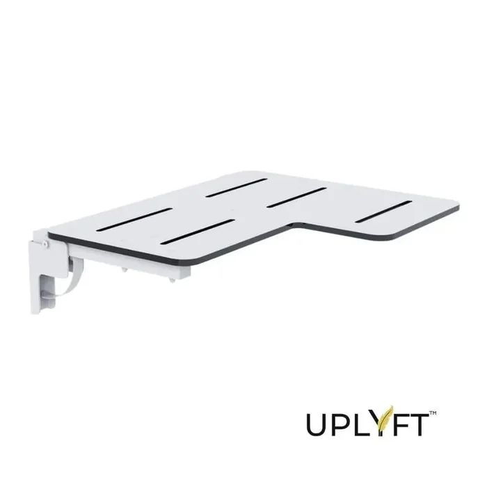 32 in. Reversible L-Shape Wall Mount Shower Seat with White Phenolic Slotted Top and Powder White Base