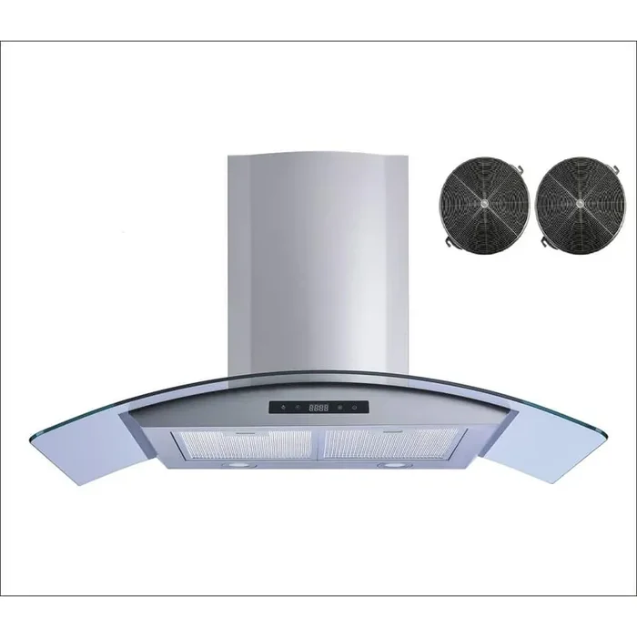 36 in. 475 CFM Convertible Glass Wall Mount Range Hood in Stainless Steel with Mesh and Charcoal Filters, Touch Control