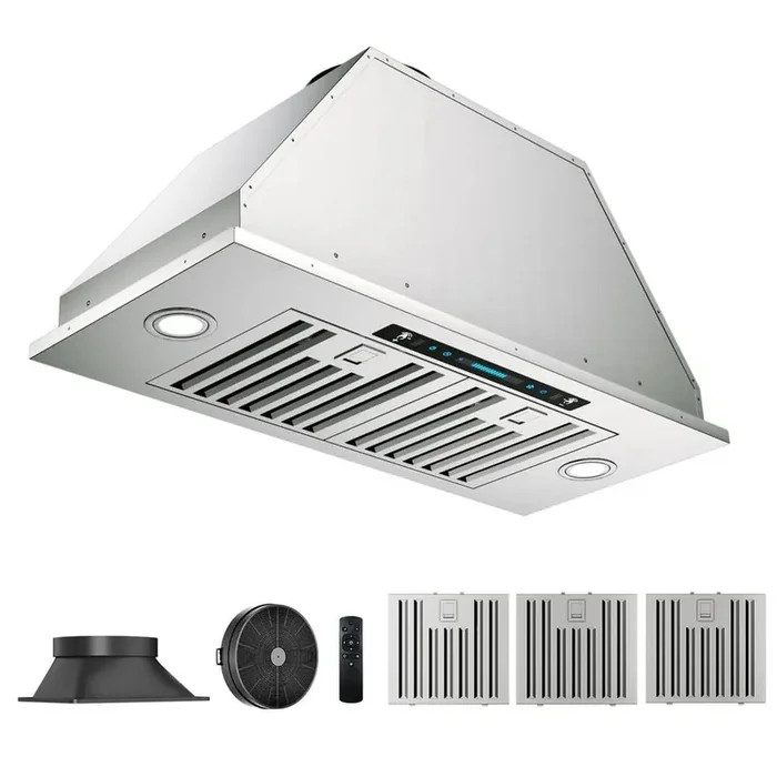 36 in. 900 CFM Convertible Ducted to Ductless Insert Range Hood in Stainless Steel with LED Light and Carbon Filter