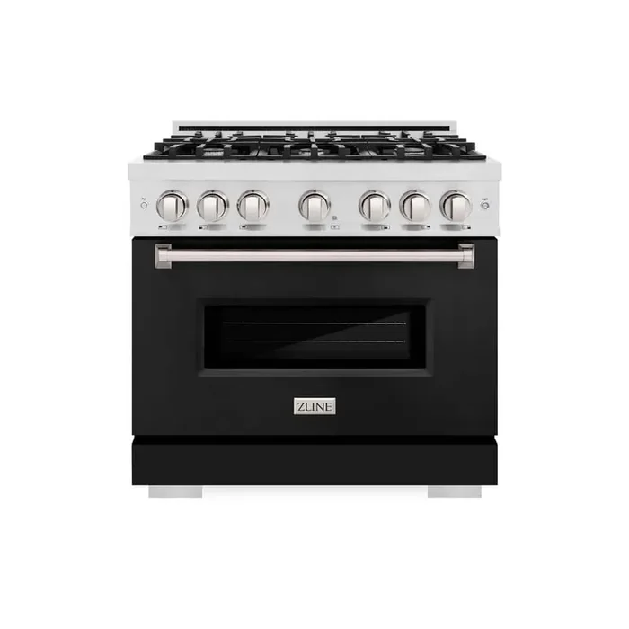36 in. Classic Gas Range with 6 Burner Cooktop and Convection Gas Oven in Satin Stainless Steel with Black Matte Door