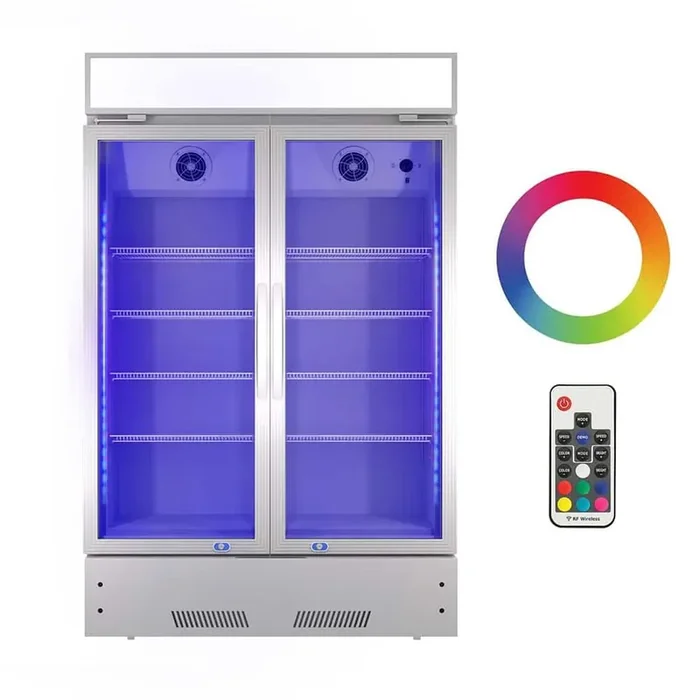38 in. 17.1 cu. ft. Commercial 2-Glass Door Reach-In Refrigerator in Silver with LED Lighting, ETL Approved