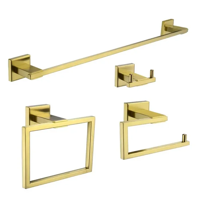 4-Piece Bath Hardware Set with Mounting Hardware in Brushed Gold