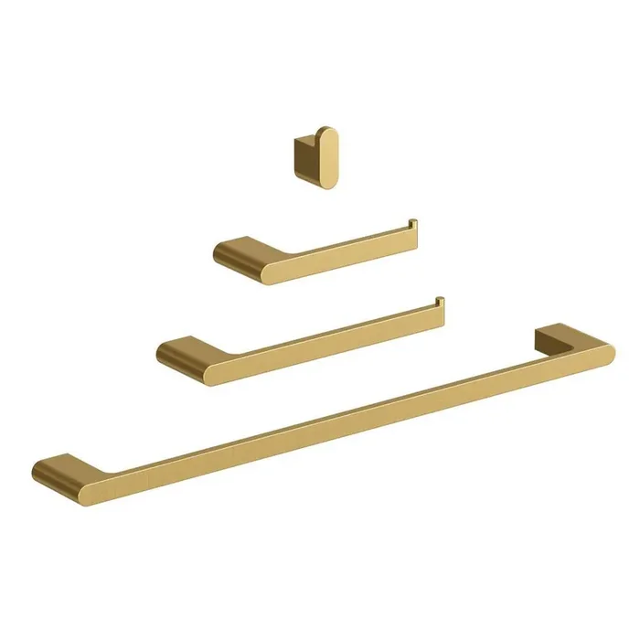 4-Piece Stainless Steel Bath Hardware Set with Towel Bars, Toilet Paper Holder, and Towel Hook in Brushed Gold