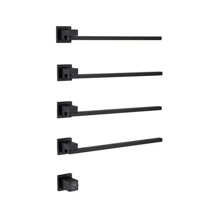 4 Swing Bars Plug-In/Hardwired Wall Mounted Electric Towel Warmer Rack in Matte Black with Timer Waterproof