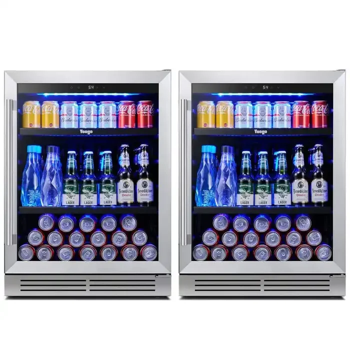48 in. 280-Cans Dual Zone Beverage Cooler Side-by-Side Refrigerator in Stainless Steel Built-In or Freestanding