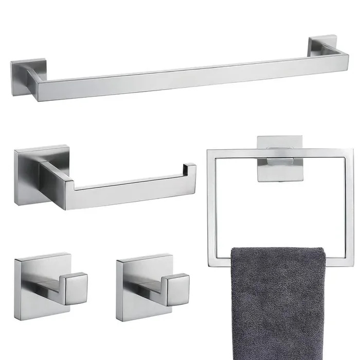 5-Piece Bathroom Hardware Accessories Set Towel Bar Set Wall Mounted Stainless Steel in Brushed Nickel