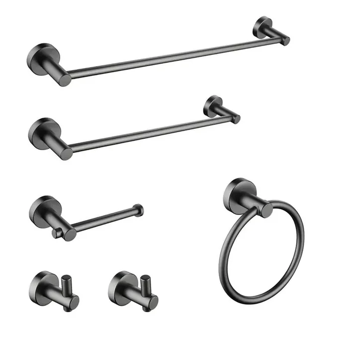 6-Piece Bath Hardware Set Included Toilet Paper Holder, Towel Ring, Towel Hook, Towel Bar in Gunmetal Black