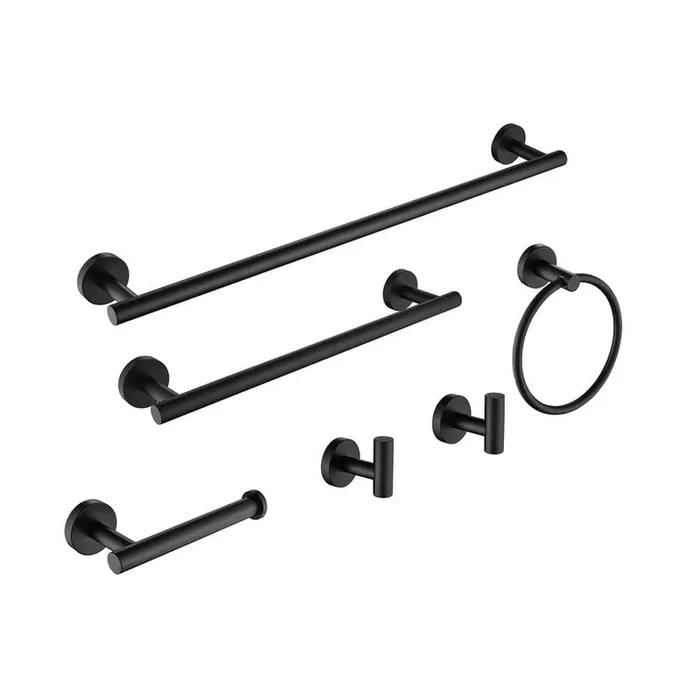 6-Piece Bath Hardware Set with Toilet Paper Holder, Towel Ring, Towel Hook and Towel Bar in Matte Black