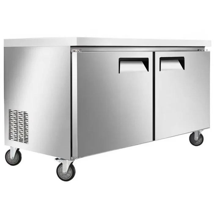 60.5 in. W 16.6 cu. ft. Commercial NSF Undercounter 2 Solid Doors Refrigerator EU60R in Stainless Steel