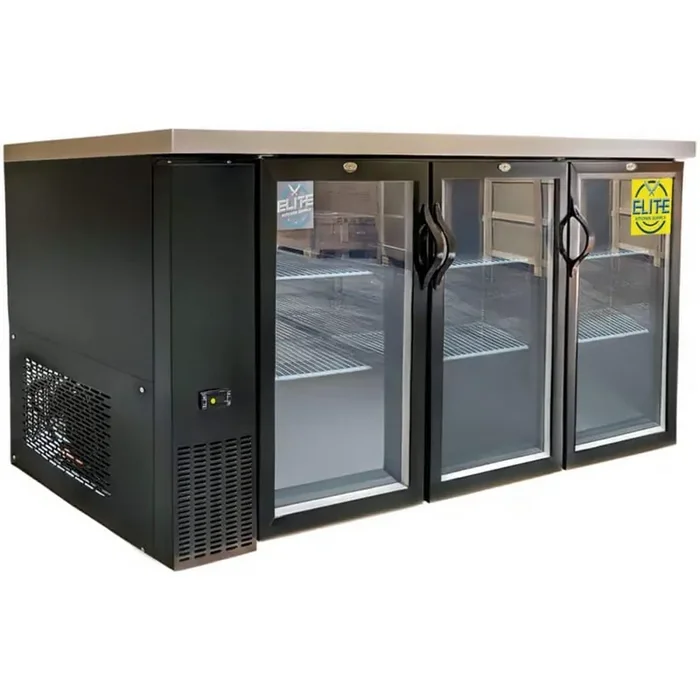 70.5 in. W 19.2 cu. ft. Commercial NSF Beer Black Glass Door Back Bar Cooler case EBB72-H2 in Black
