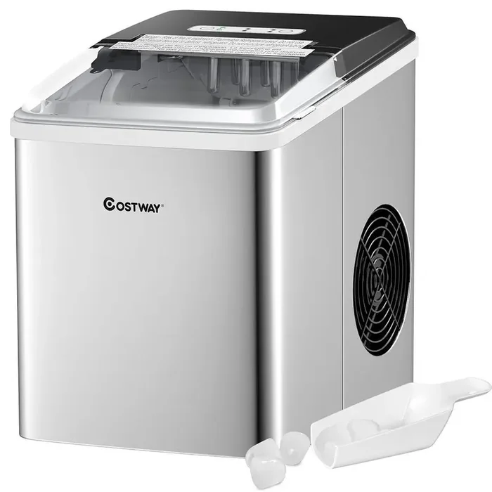 9 in. W 26 lbs./24-Hour Portable Ice Maker in Silver Self-Clean with Scoop