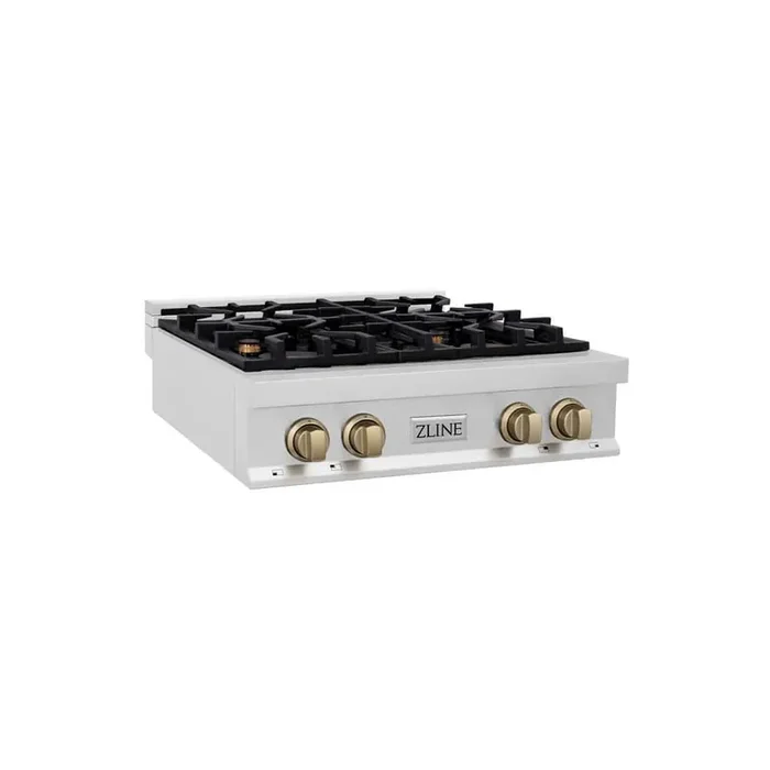 Autograph Edition 30 in. Legacy Rangetop with 4 Burners in Satin Stainless Steel with Champagne Bronze Accents