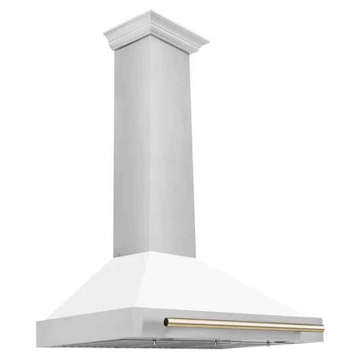 Autograph Edition 36 in. 400 CFM Ducted Vent Wall Mount Range Hood in Stainless Steel, White Matte & Polished Gold