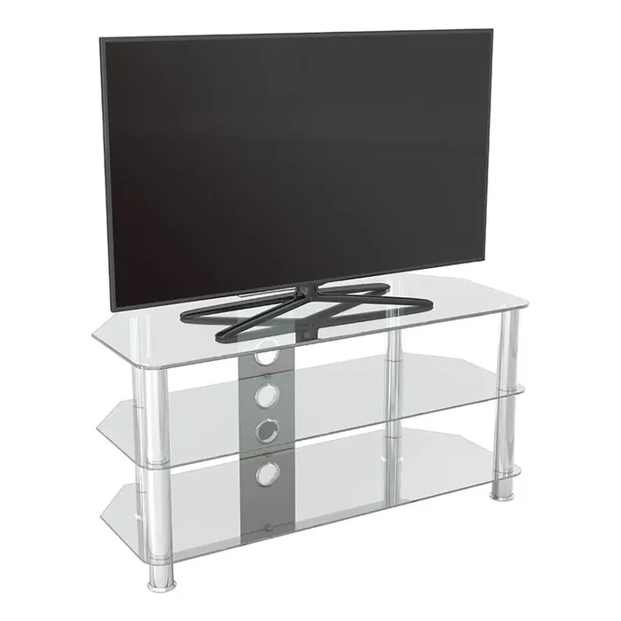 AVF Classic 1m Glass Corner TV Stand with Cable Management – Clear & Chrome
