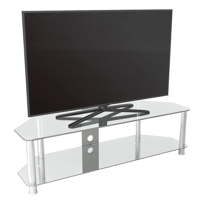 AVF SDC1400CMCC Classic 1.4m Glass Corner TV Stand with Cable Management (Clear & Chrome)