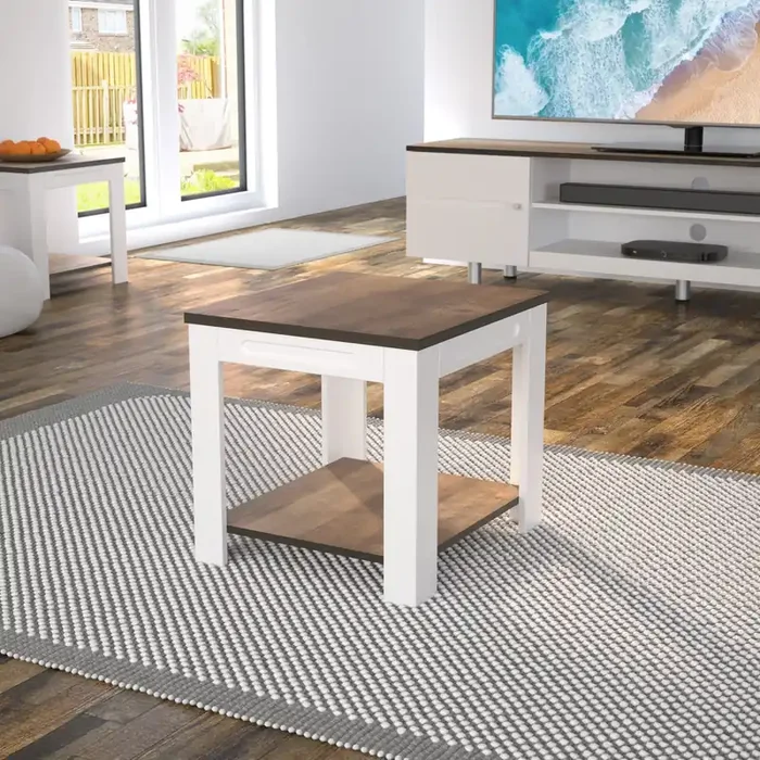 AVF Whitesands Side Table – Satin White & Wood