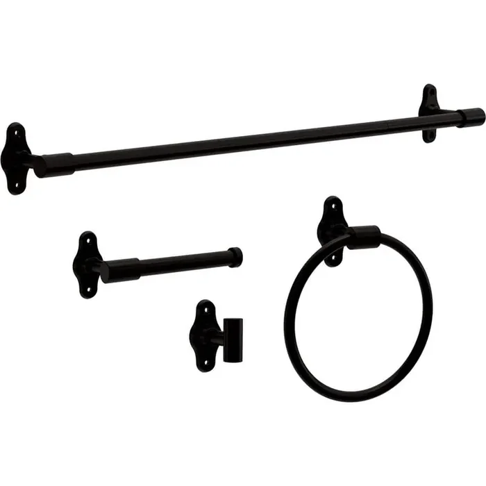 Calloway 4-Piece Bath Hardware Set 18 to 24 in. Towel Bar, Toilet Paper Holder, Towel Ring, Towel Hook in Matte Black
