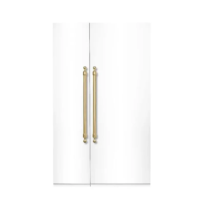 Classico 48 in. 25.2 CF TTL. Counter-Depth Built-in Side-by-Side Refrigerator in White with Brass Handles