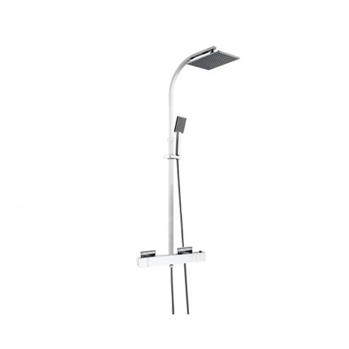 JTP Kubix Thermostatic Shower Mixer & Rigid Riser And Overhead Shower Chrome
