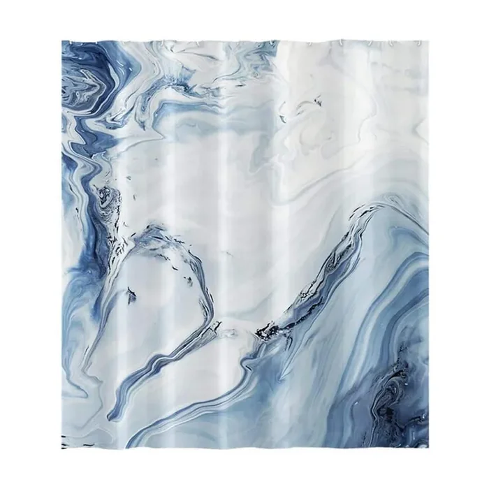 Marble Shower Curtain Waterproof Bathroom Decor 72×72 Inch Printed Washable With Hooks Blue Polyester
