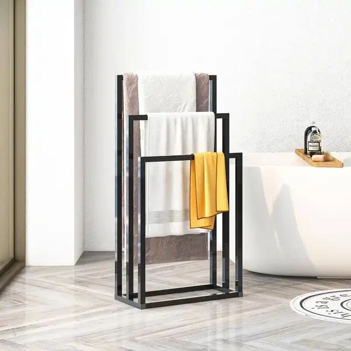 Metal Freestanding Towel Rack 3 Tiers Hand Towel Holder Organizer for Bathroom Accessories in Black
