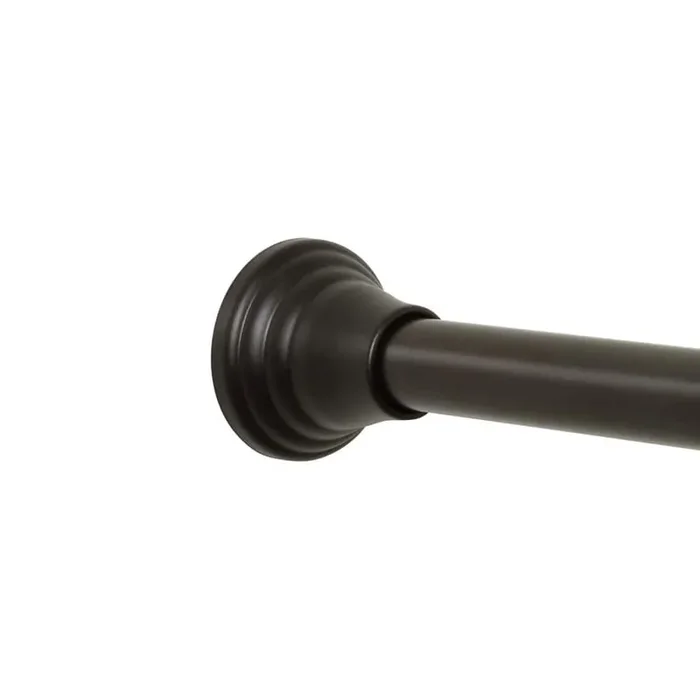 NeverRust Decorative Finial 44 in. – 72 in. Aluminum Adjustable Tension No-Tools Shower Curtain Rod in Black
