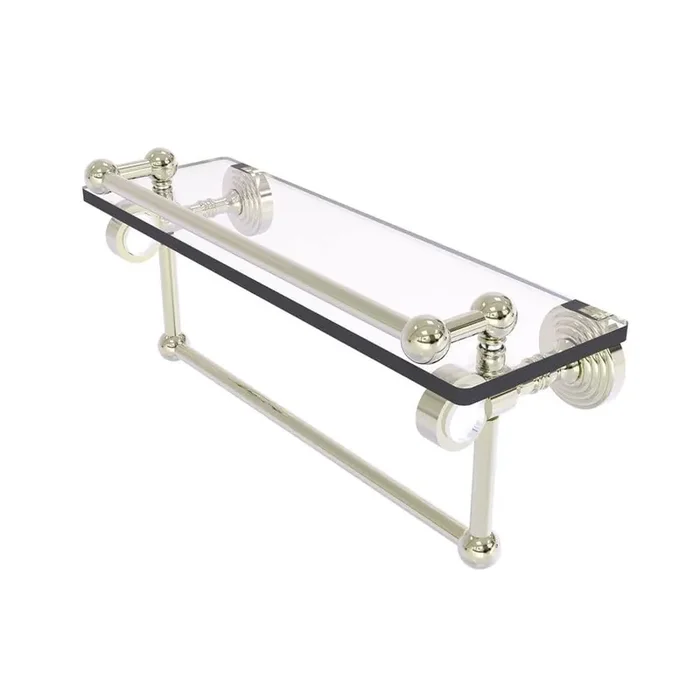 Pacific Grove 16 in. W 6.8 in. H x 5.5 in. D Glass Rectangular Shelf in Polished Nickel with Gallery Rail and Towel Bar