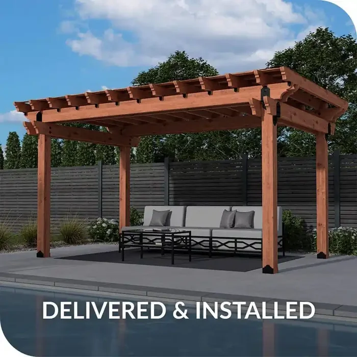 Pro Assembled Deluxe 12 ft. x 16 ft. Premium North American Timber Outdoor Patio Pergola with Solid Posts