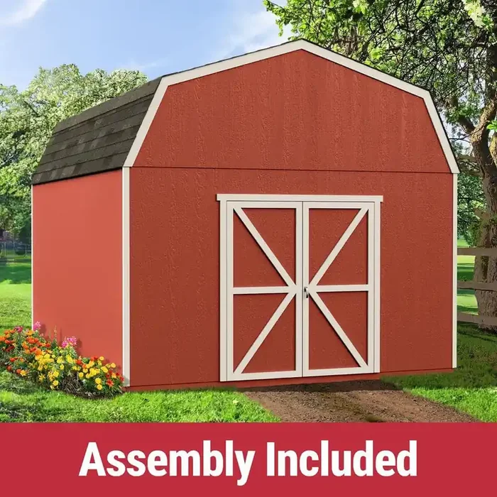 Pro Assembled Hudson 12 ft. W x 16 ft. Wood Garden Shed Storage w/ Floor and Smartside – Driftwood Shingle (192 sq. ft.)