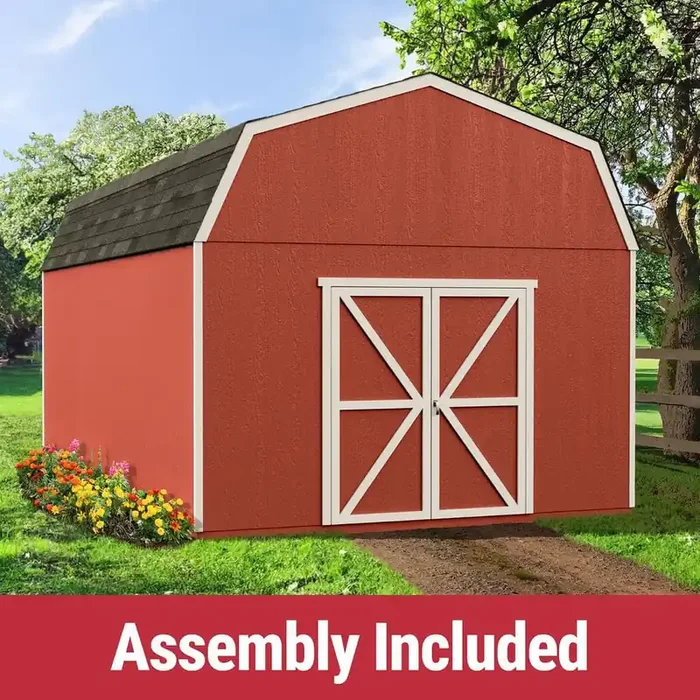 Pro Assembled Hudson 12 ft. x 24 ft. Barn Style Wood Storage Shed with Floor – Onxy Black Shingles (288 sq. ft.)