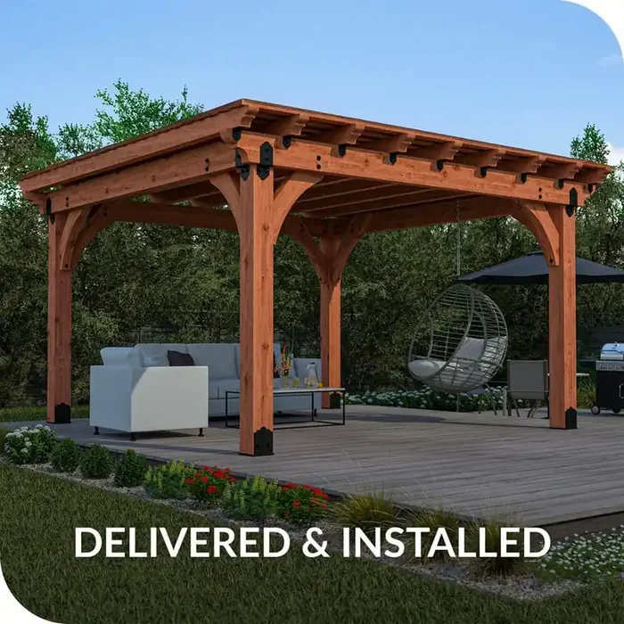 Pro Assembled Tuscan 16 ft. x 16 ft. Premium Timber Outdoor Patio Shade Pergola with 8 in. Solid Posts-Pro Staining
