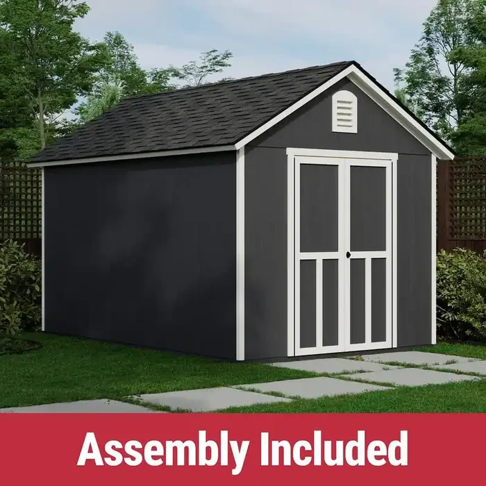 Professionally Assembled Meridian Deluxe 8 ft. x 12 ft. Wood Garden Shed Storage with Autumn Brown Shingle (96 sq. ft.)