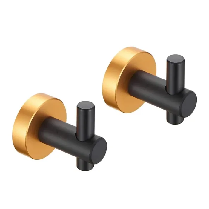 Round knob Bathroom Robe/Towel Hook in Aluminum Black+Brushed(2-Pack)