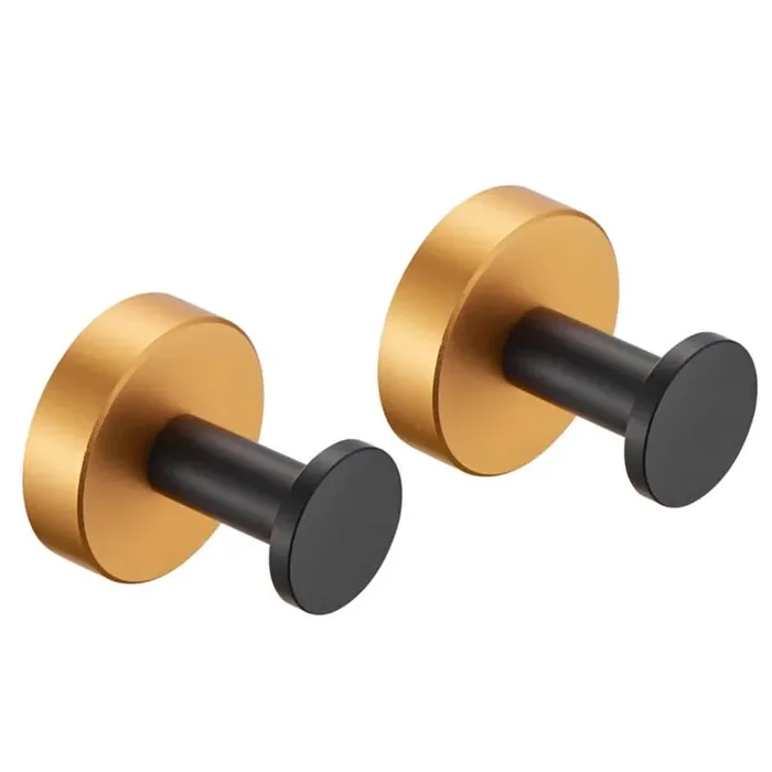 Round knob Bathroom Robe/Towel Hook in Black+Brushed(2-Pack)